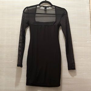 Square Neck Mesh Long Sleeve Body-con Little Black Dress by Forever 21 | Sz: S